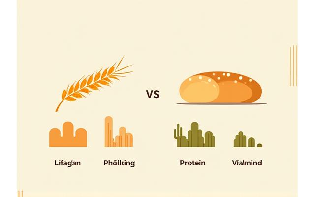 Infographie stylisée montrant le profil nutritionnel comparatif entre un pain traditionnel et un pain sans gluten de Lumière Fournil, avec des icônes pour les fibres, protéines et vitamines, sur un fond apaisant de tons terreux et verts clairs. Graphiques simples et visuels clairs.
